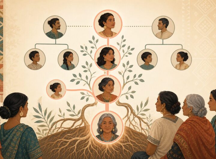 Illustration of a family tree highlighting maternal-line kinship across generations