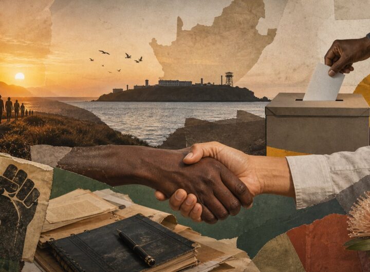 Timeline style illustration of Nelson Mandela law activism prison presidency and reconciliation legacy
