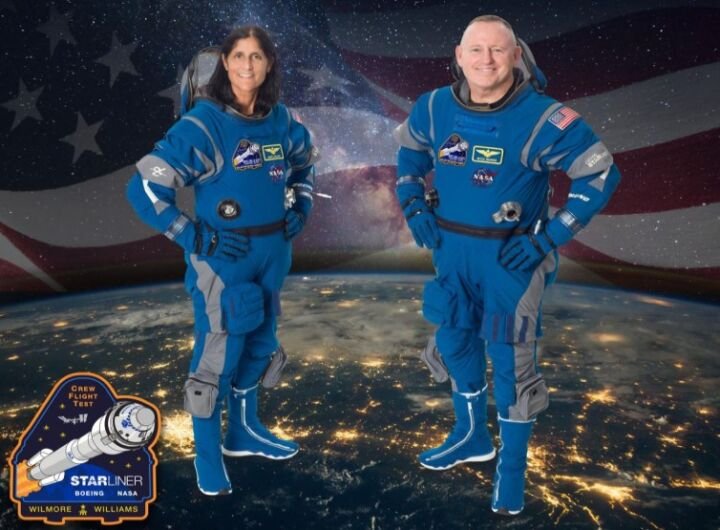 The official crew portrait for NASA’s Boeing Crew Flight Test. Left is Suni Williams, who will serve as the pilot, and to the right is Barry “Butch” Wilmore, spacecraft commander.