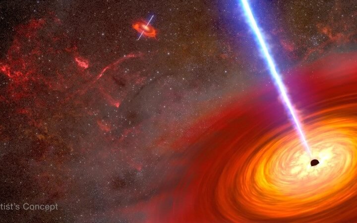 artistic depiction of NASA’s Hubble, Chandra Find Supermassive Black Hole Duo.