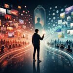 Illustration of a person separating signal from noise in social media information streams