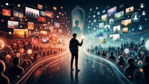 Illustration of a person separating signal from noise in social media information streams