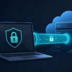 Illustration of a laptop using SSH keys to connect securely to a remote server