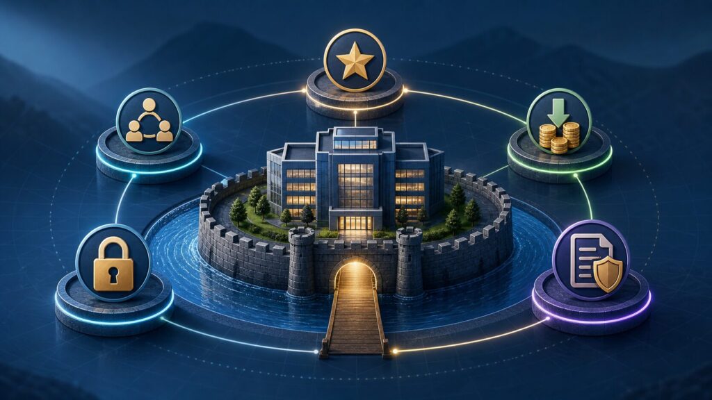What Is a Moat in Business? Economic Moats Explained 1 Illustration of a business protected by a moat representing durable competitive advantage
