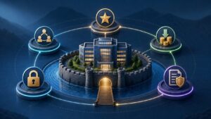 Illustration of a business protected by a moat representing durable competitive advantage