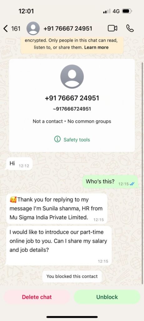 Real-life WhatsApp job scam messages