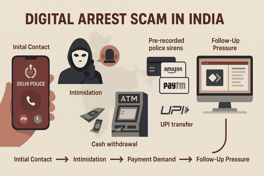 Illustration showing how digital arrest scam words