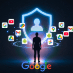 a poster showing a man standing and looking at Google Account Center