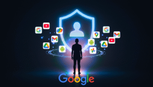 a poster showing a man standing and looking at Google Account Center