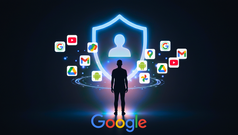 a poster showing a man standing and looking at Google Account Center