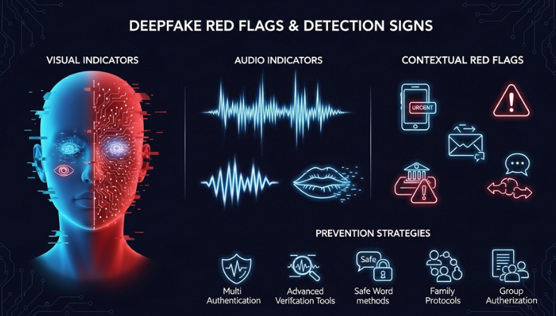 infographic of deepfake red flags and detection signs