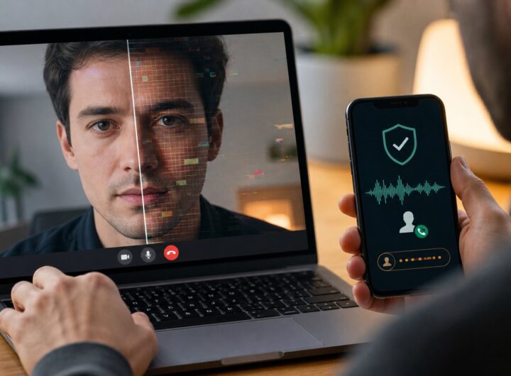 Deepfake Scams in 2026: Warning Signs, Verification, and Safety Steps 2 Person verifying a suspicious video call using a second device and independent contact check