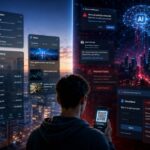 AI enabled scams and cyber safety for 2026 showing digital scams across social media, ads, and messaging apps.