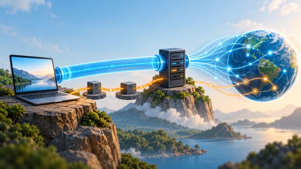 VPN vs Proxy: Differences, Privacy Limits, and When to Use Each 1 VPN vs proxy illustration showing a laptop using a protected tunnel and an intermediary relay path